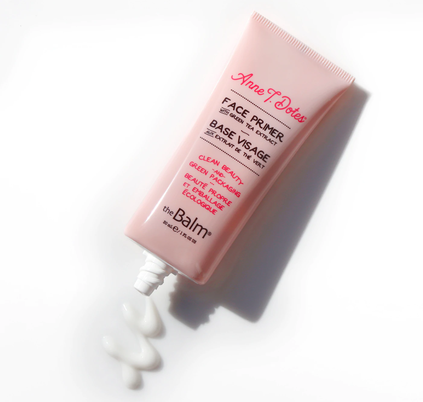 theBalm Cosmetics Anne T. Dotes Face Primer Clean Beauty & Green Packaging replenishing primer preps the skin for a smooth application helps to condition, soothe, and moisturize the skin. Use alone for a dewy glow, or under your foundation for a longer wear.