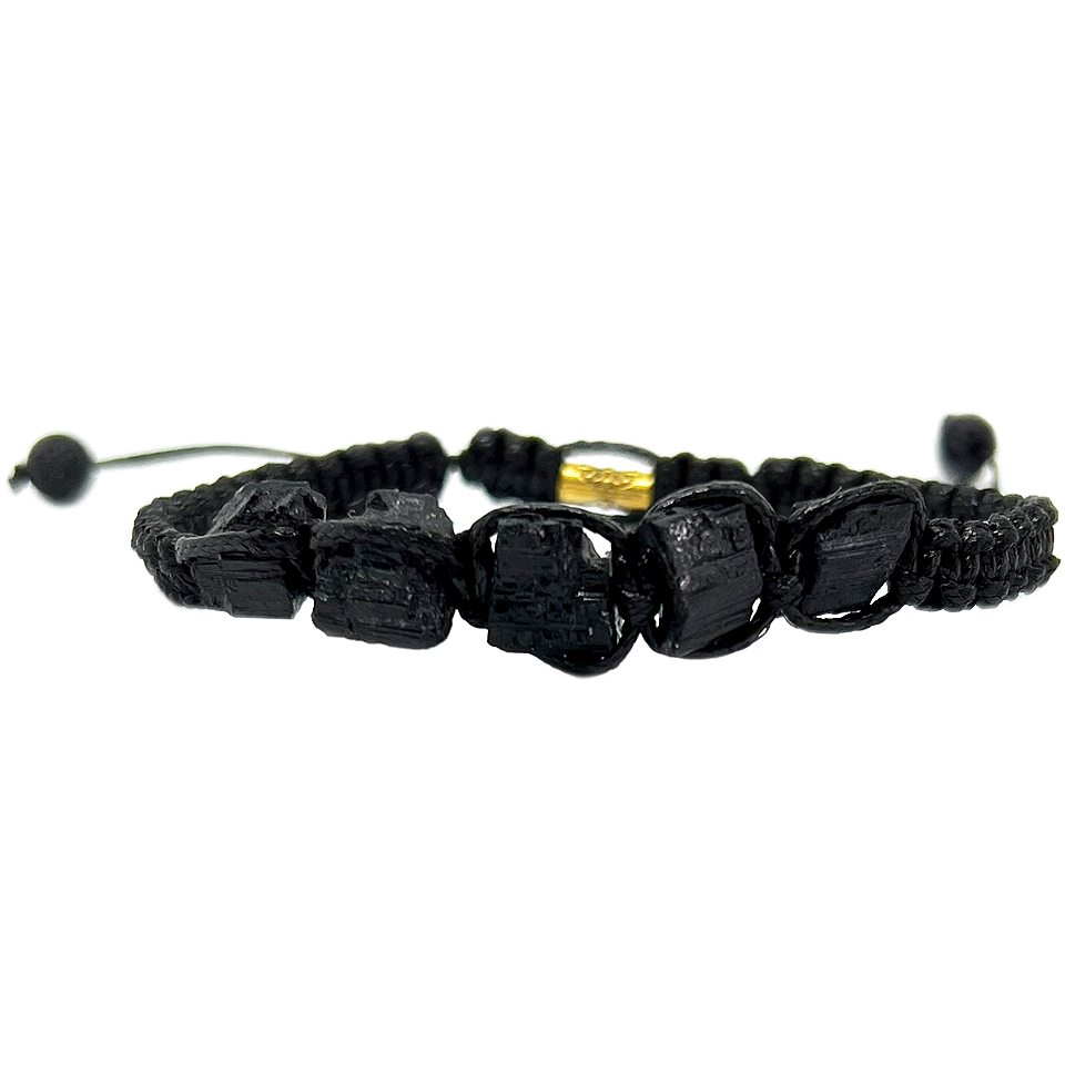 Black Tourmaline Handmade Natural Stone Adjustable Black String Bracelet Braided Nylon Cord Shield Protection Cleansing