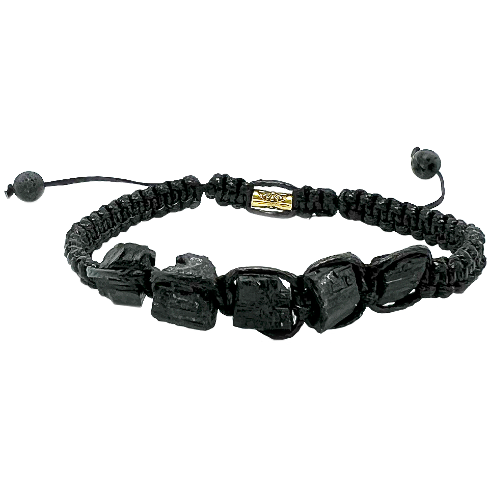 Black Tourmaline Handmade Natural Stone Adjustable Black String Bracelet Braided Nylon Cord Shield Protection Cleansing