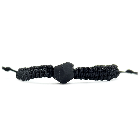 Black Tourmaline Handmade Large Natural Stone Adjustable Black String Bracelet Braided Nylon Cord Shield Protection Cleansing