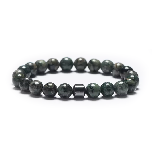 Handmade Natural Stone Black Bluestone + Hematite Beaded Bracelet Men Women