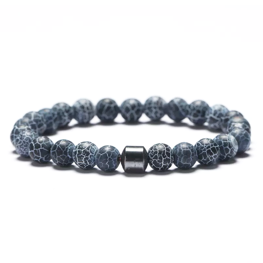 Handmade Natural Stone Black Efflorescence + Hematite Beaded Bracelet Men Women