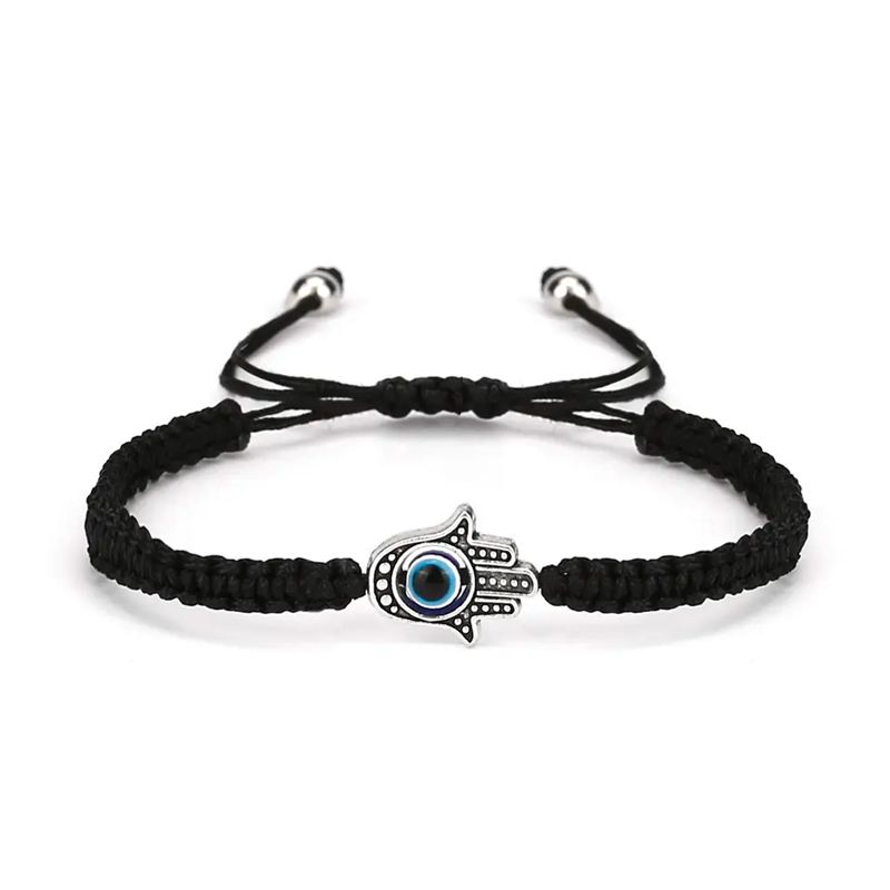 Protection Evil Eye Hamsa Bracelet, Black Braided String Bracelet Men's Women's Adjustable Handcrafted Shield Negative Energy