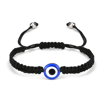 Protection Evil Eye Bracelet, Black Braided String Bracelet Men's Women's Adjustable Handcrafted Shield Negative Energy