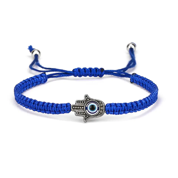 Protection Evil Eye Hamsa Bracelet, Blue Braided String Bracelet Men's Women's Adjustable Handcrafted Shield Negative Energy
