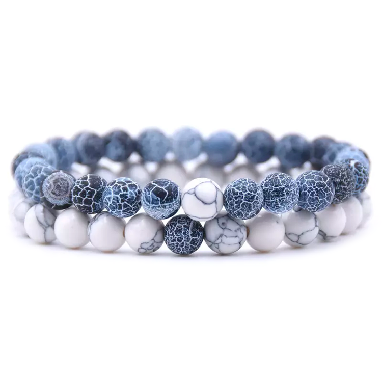 Handmade Natural Stone Beaded Bracelet Men's Women's - Each stone is hand selected to ensure a high quality piece of jewelry. White Howlite is a stone of infinite patience. It can help bring new ideas into focus and aids in achieving ambitions and dreams.