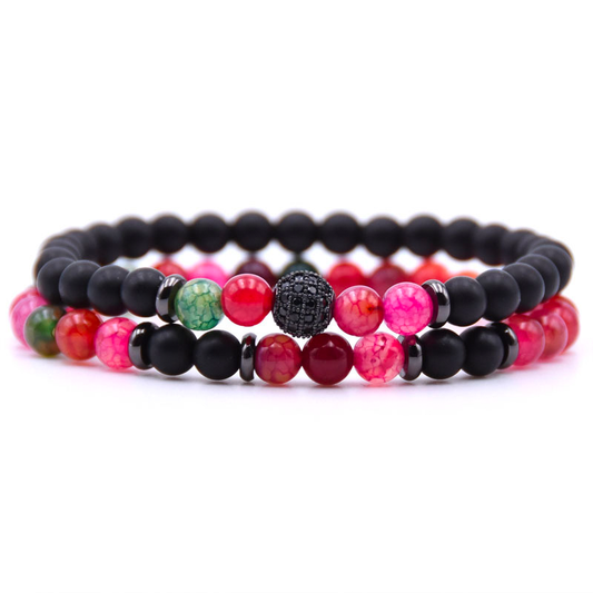 Amare, Matte Black Onyx & Color Natural Stone Double Beaded Bracelet, BraceletAmare Beauty