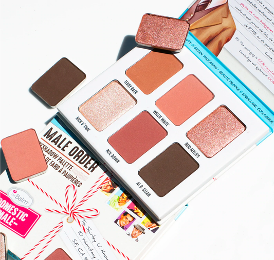 theBalm Cosmetics Male Order Domestic Male Buildable - Long Lasting - Talc Free no talc, synthetic binders, PTFE or parabens, plus 100% recyclable packaging brilliant shades warm taupe eyeshadows creamy tones textures eyeshadow palette eyes