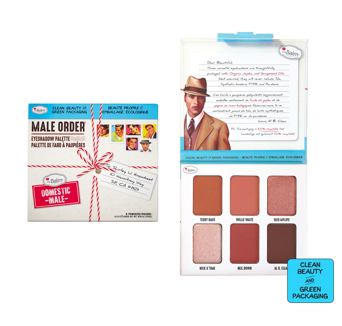 theBalm Cosmetics Male Order Domestic Male Buildable - Long Lasting - Talc Free no talc, synthetic binders, PTFE or parabens, plus 100% recyclable packaging brilliant shades warm taupe eyeshadows creamy tones textures eyeshadow palette eyes