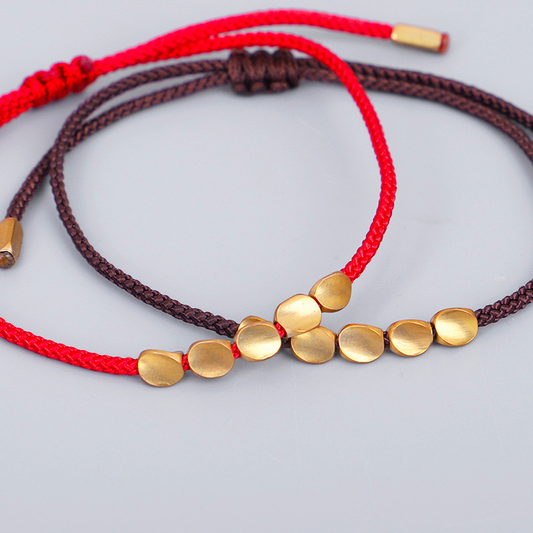 Handmade Copper Bead Tibetan Drawstring Blue Bracelet Men's Women's Adjustable
