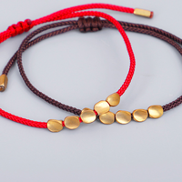 Handmade Copper Bead Tibetan Drawstring Silver Bracelet Men's Women's Adjustable