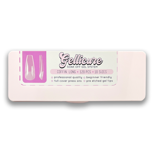 Gellicure Soak Off Gel System Extension Pre-etched Nail Tips Coffin Long extreme durability lightweight precision polish lacquer acrylic false professional