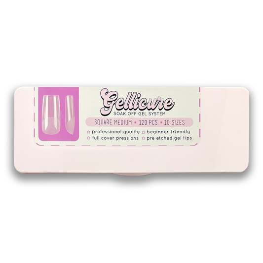 Gellicure Soak Off Gel System Extension Pre-etched Nail Tips Square Medium extreme durability lightweight precision polish lacquer acrylic false professional