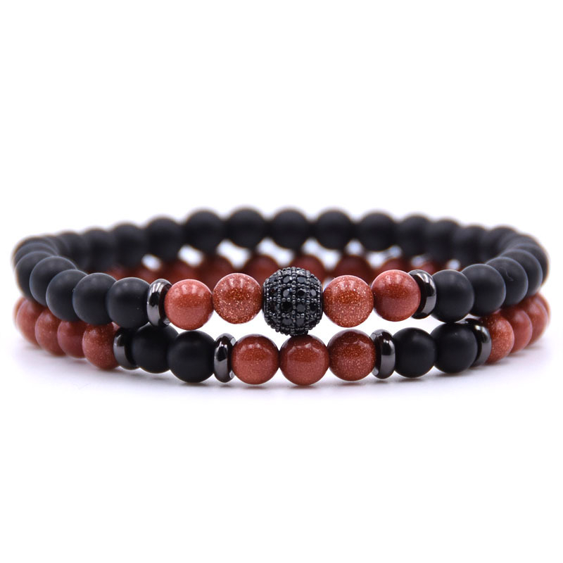 Handmade - Natural Stone - Goldstone, Black Matte Onyx Beaded Bracelets 6 mm - Each stone is hand selected to ensure a high quality piece of jewelry.
