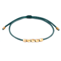 Handmade Copper Bead Tibetan Drawstring Green Bracelet Men's Women's Adjustable