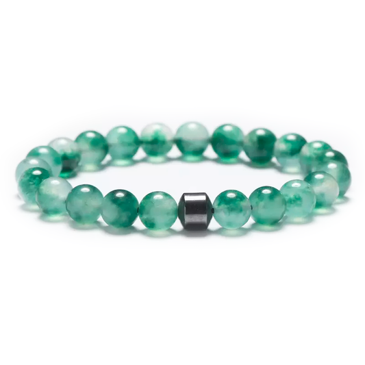 Handmade Natural Stone Green Lucency + Hematite Beaded Bracelet Men Women