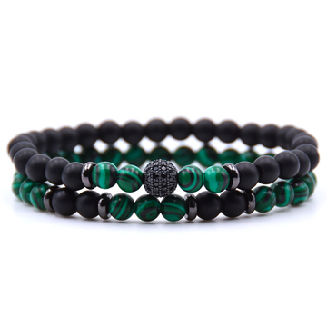 Handmade - Natural Stone - Green Malachite, Black Matte Onyx Beaded Bracelets 6 mm - Dual Bracelets Each stone is hand selected to ensure a high quality piece of jewelry
