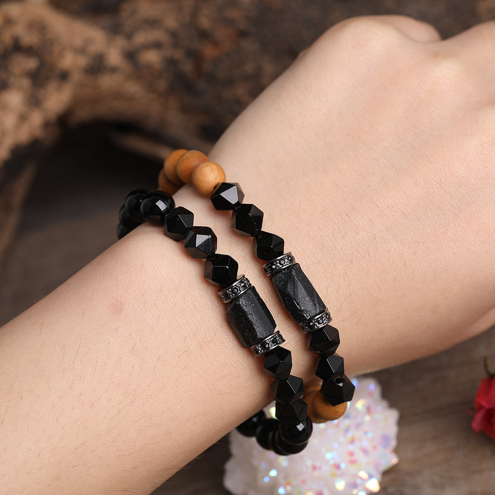 Each stone is hand selected to ensure a high quality piece of jewelry. Black Touramline helps create a shield of protection and to prevent negative energy from entering. It represents purification and the cleansing of the emotional body. Black Onyx crystals can be used  used for grounding, protection and self control which shield us against negative energy.