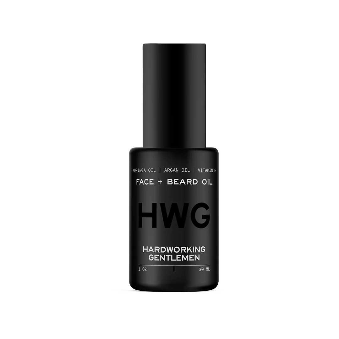 Hardworking Gentlemen All Natural Men's Face Beard Oil Ingredients Moringa Oil Argan Oil Vitamins A C E UV protection hydrate skin sooth super oils anti-aging anti wrinkle beard growth soften facial hair