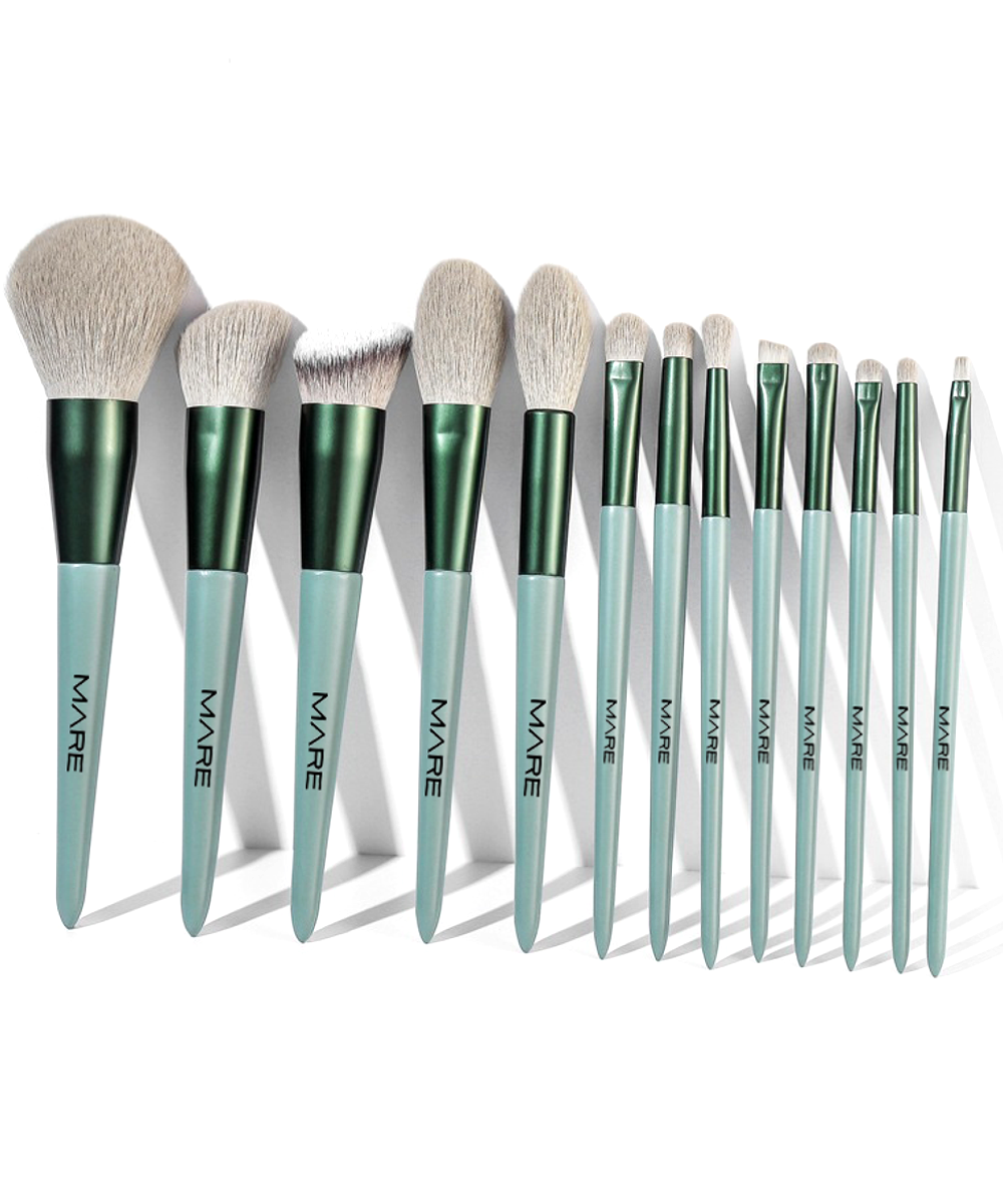 MARE Brushes Professional Makeup Brush Set 13 pcs Luxury High Quality Fluffy Soft Fiber Smooth Wooden Handles Silky Long Lasting Synthetic Hair Fiber Powder, Crease, Foundation, Blush, Blending, Concealer, Eyeshadow, Smoked, Shading, Eyebrow, Details, Lying Silkworm and Lip Brush