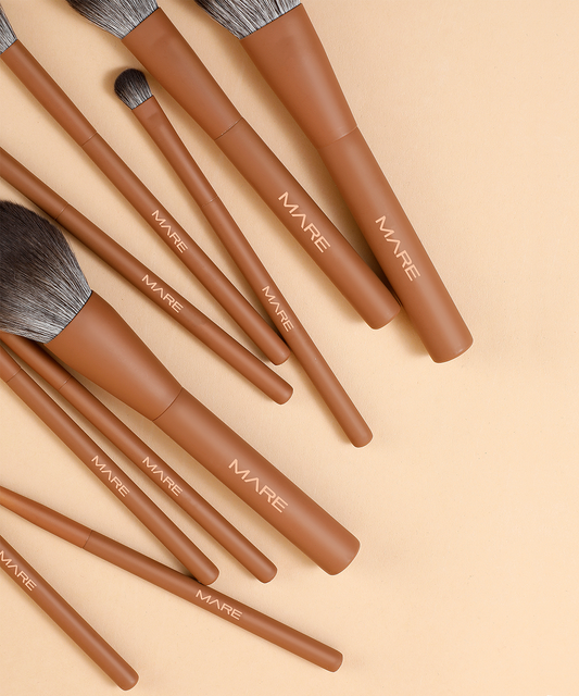 MARE Brushes Professional Makeup Brush Set 10 pcs Luxury High Quality Fluffy Soft Fiber Smooth Wooden Handles Silky Long Lasting Synthetic Hair Fiber Powder, Blusher, Angle Blush, Highlight, Nose Shadow, Big Eyeshadow, Medium Eyeshadow, Concealer, Eyebrow and  Details Brush