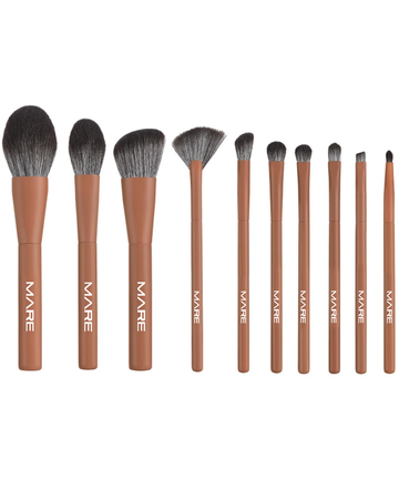 MARE Brushes Professional Makeup Brush Set 10 pcs Luxury High Quality Fluffy Soft Fiber Smooth Wooden Handles Silky Long Lasting Synthetic Hair Fiber Powder, Blusher, Angle Blush, Highlight, Nose Shadow, Big Eyeshadow, Medium Eyeshadow, Concealer, Eyebrow and  Details Brush
