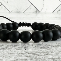 Handmade Natural Stone Matte Black Onyx Rock Beaded Bracelet Men's Women's Adjustable Bracelet