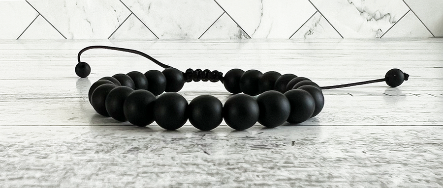 Handmade Natural Stone Matte Black Onyx Rock Beaded Bracelet Men's Women's Adjustable Bracelet