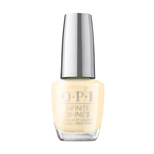 A pastel yellow cream shade. OPI Me, Myself and OPI Collection Spring 2023 Infinite Shine Long-Wear Nail Lacquer - Blinded By The Ring Light #ISLS003