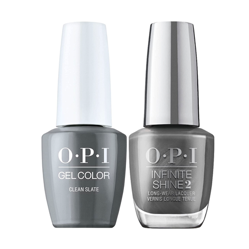 Get tin your element with this dark metallic gray gel nail polish. OPI Fall Wonders Collection Fall 2022 GelColor Soak-Off Gel Nail Polish + Infinite Shine - Clean Slate #GCF011 - 15 mL 0.5 oz