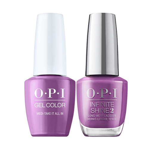 A balancing purple créme gel nail polish that's a rich-ual on your nails. OPI Fall Wonders Collection Fall 2022 GelColor Soak-Off Gel Nail Polish + Infinite Shine - Medi-Take It All In #GCF003 - 15 mL 0.5 oz