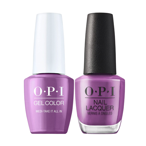 A balancing purple créme gel nail polish that's a rich-ual on your nails. OPI Fall Wonders Collection Fall 2022 GelColor Soak-Off Gel Nail Polish + Nail Lacquer - Medi-Take It All In #GCF003 - 15 mL 0.5 oz