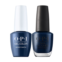 A dark navy créme gel nail polish that will take you from clay to night. OPI Fall Wonders Collection Fall 2022 GelColor Soak-Off Gel Nail Polish + Nail Lacquer - Midnight Mantra #GCF009 - 15 mL 0.5 oz