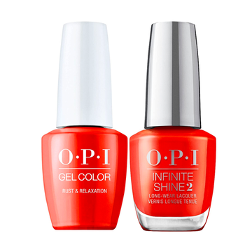 Take (re)charge with this warm rust créme gel nail polish. OPI Fall Wonders Collection Fall 2022 GelColor Soak-Off Gel Nail Polish + Matching Infinite Shine - Rust & Relaxation #GCF006 - 15 mL 0.5 oz