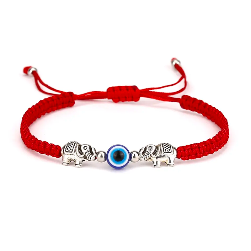 Protection Evil Eye Elephant Bracelet, Red Braided String Bracelet Men's Women's Adjustable Handcrafted Shield Negative Energy