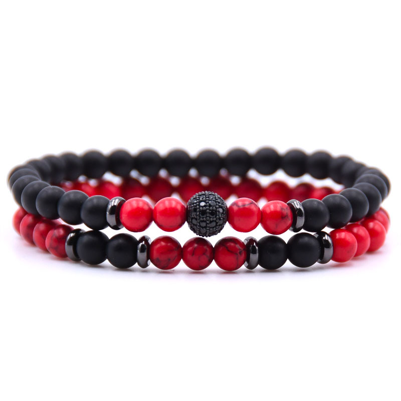 Handmade - Natural Stone - Black Onyx Beaded Bracelets 6 mm - Each stone is hand selected to ensure a high quality piece of jewelry. Black Onyx crystals can be used used for grounding, protection and self control which shield us against negative energy. Red Howlite is a great stone to reduce anxiety, tensions, stress and anger. It is gentle, soothing and calms the energy around you.