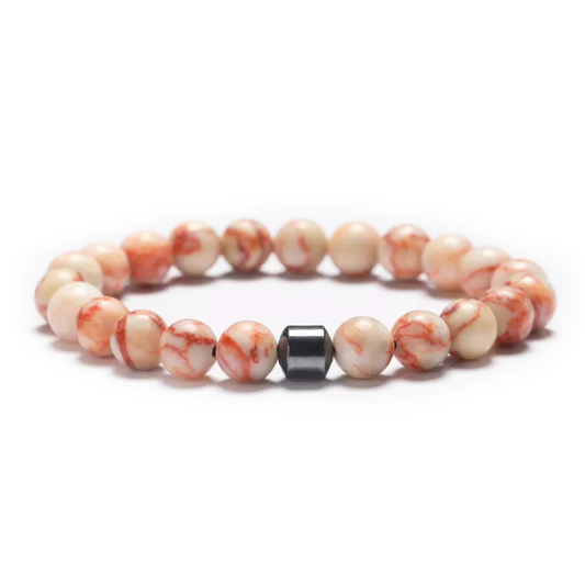 Handmade Natural Stone Red Network Stone + Hematite Beaded Bracelet Men Women