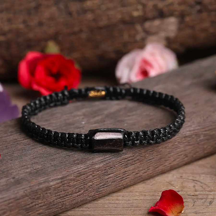 Black Tourmaline Handmade Natural Stone Adjustable Black String Bracelet Braided Nylon Cord Shield Protection Cleansing