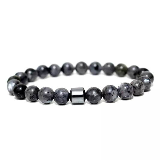 Black Spectrolite + Hematite Natural Stone Beaded Bracelet