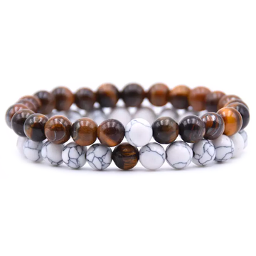 Handmade Natural Stone Beaded Bracelet Men's Women's - Each stone is hand selected to ensure a high quality piece of jewelry. Tiger Eye is a powerful stone that helps you to release fear and anxiety and aids harmony & balance. White Howlite is a stone of infinite patience. It can help bring new ideas into focus and aids in achieving ambitions and dreams.