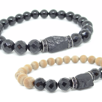 Black Tourmaline, Black Onyx, Natural Stone 2 pc Beaded Bracelet