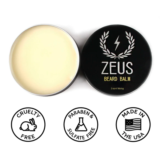 Zeus Beard Balm Conditioner Original Unscented Fragrance free moisture for sensitive skin moisturizes tames adds shine water based light hold paraben-free sulfate-free cruelty-free US made