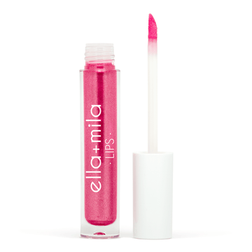 Pink tint with shimmer. Glossy Finish. Plant-Based. Vegan. Animal Cruelty-Free. Vitamin E Enriched - Moisturizing. Ultra-Lightweight - Non-Stick Formula. ella+mila Liquid Lipstick - Just Cheeky