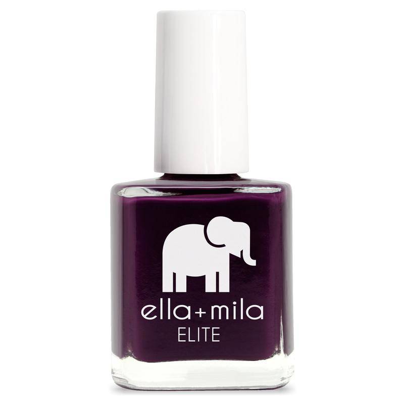 Dark black-ish purple. Vegan. Animal Cruelty-Free. Quick Dry. Chip Resistant. ella+mila Elite Collection Nail Polish - Little Plum Dress