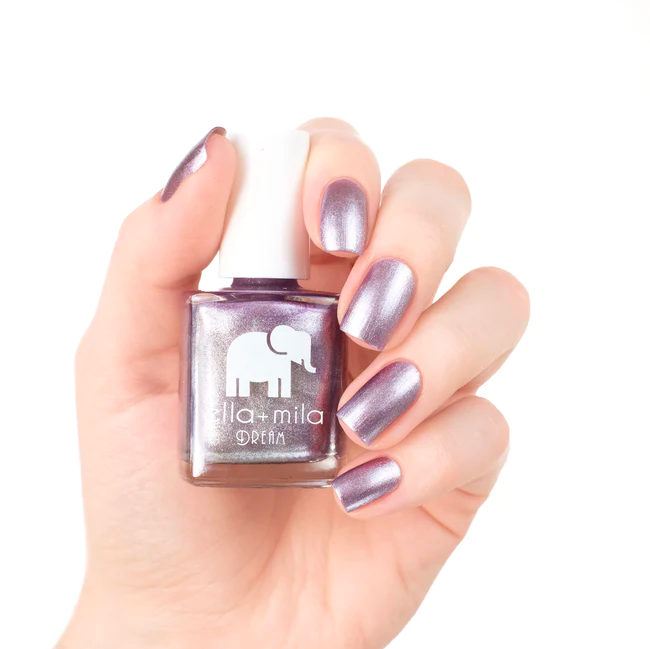 Silvery-purple metallic shimmer. Vegan. Animal Cruelty-Free. Quick Dry. Chip Resistant. ella+mila Dream Collection Nail Polish - Dolled Up