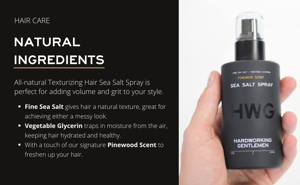 Hardworking Gentlemen Texturizing Sea Salt Hair Spray adds volume grit style signature pinewood scent freshen up hair scalp healthier