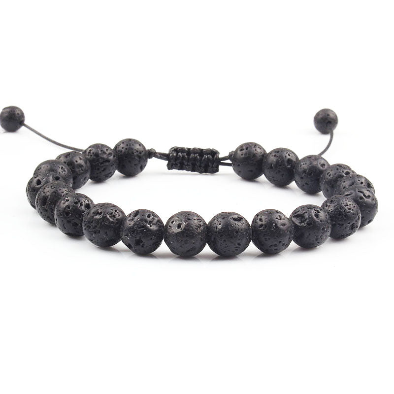 Handmade Natural Stone Black Lava Rock Beaded Bracelet Men's Women's Adjustable Bracelet