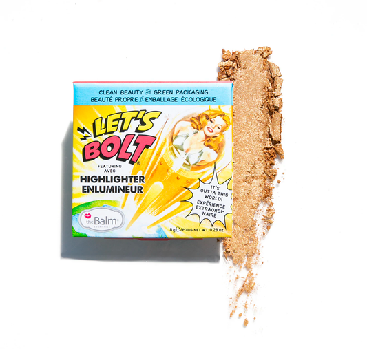 theBalm Cosmetics Let's Bolt Highlighter shimmer shadow illuminates skin ultra-soft gold radiance glittery shiny natural cheeks nose eyelids dazzling glow