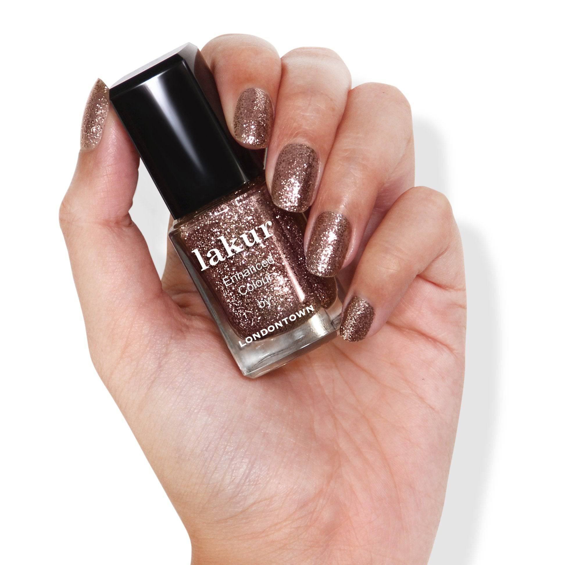 Londontown USA Lakur Rosé All Day Nail Lacquer Polish Vegan Pink Glitter Shade Cruelty 16+ Free