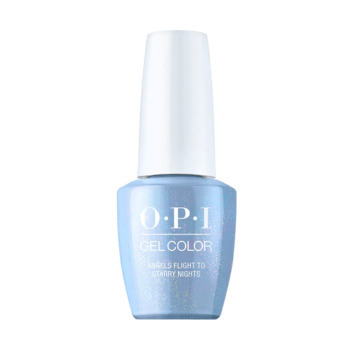 Twinkle with a shimmery wash of dusky cool blue gel nail polish. OPI Downtown LA Collection Fall 2021 GelColor Soak-Off Gel Nail Polish - Angels Flight To Starry Nights #GCLA08 - 15 mL 0.5 oz